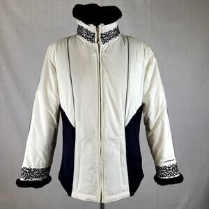 Obermeyer Ski Jacket White & Black Faux Fur Collar Women's Sz 10